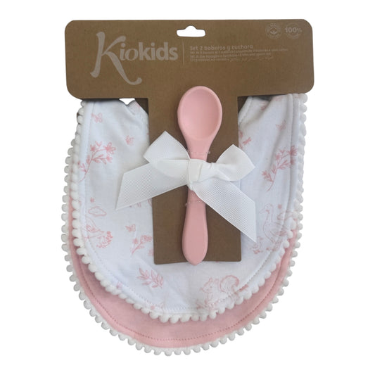 Pack 2 baberos con cuchara rosa