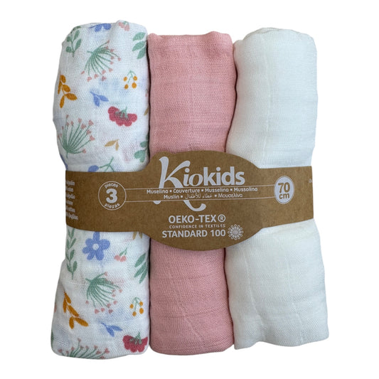 Pack 3 muselinas rosa 70x70
