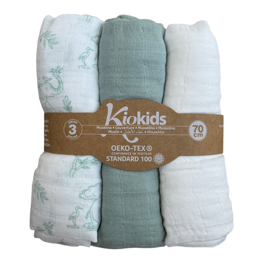 Pack 3 muselinas verde 70x70